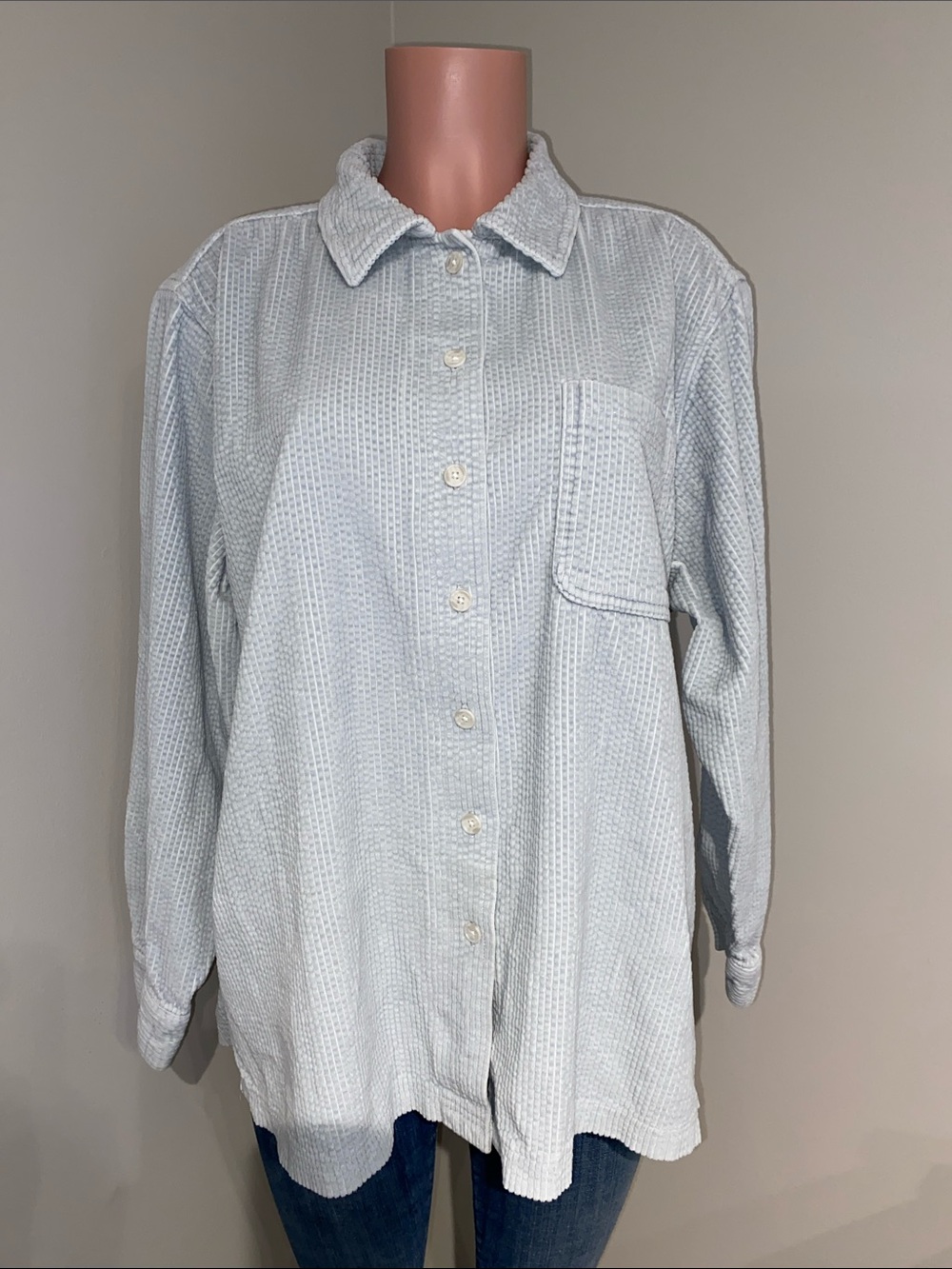 L.L. Bean Comfort Corduroy Relaxed Button-Up Shirt Light Gray Size XL
